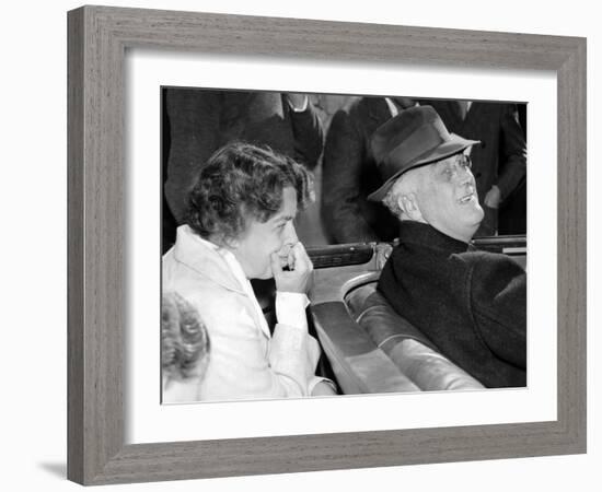 President Franklin and Eleanor Roosevelt During Informal Press Conference at Warms Springs, Georgia-null-Framed Photo