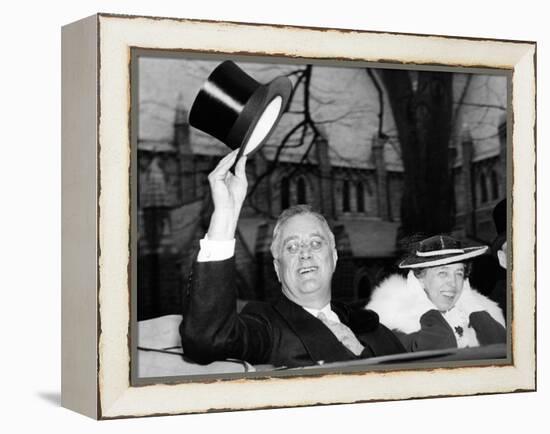 President Franklin and Eleanor Roosevelt Greeting Crowds in Washington DC-null-Framed Stretched Canvas