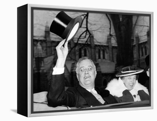 President Franklin and Eleanor Roosevelt Greeting Crowds in Washington DC-null-Framed Stretched Canvas