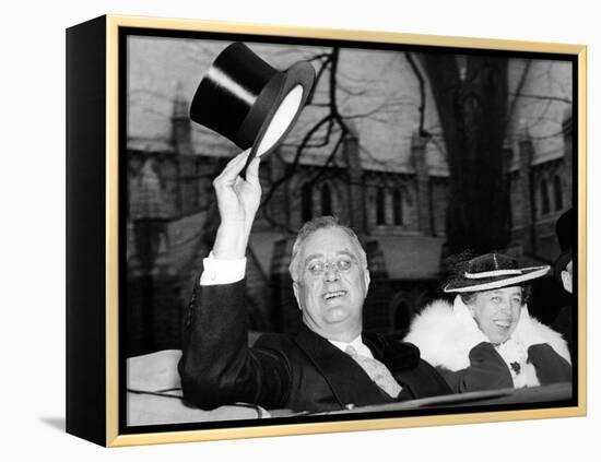 President Franklin and Eleanor Roosevelt Greeting Crowds in Washington DC-null-Framed Stretched Canvas