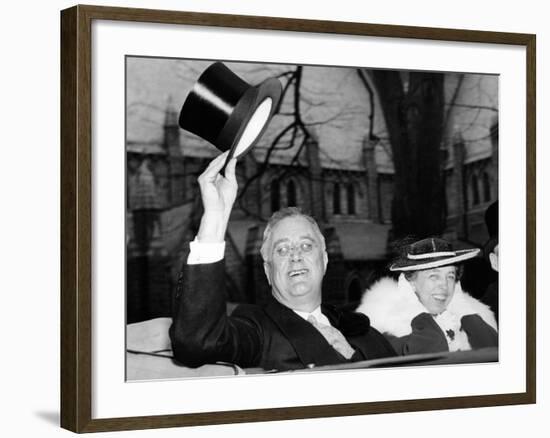 President Franklin and Eleanor Roosevelt Greeting Crowds in Washington DC-null-Framed Photo