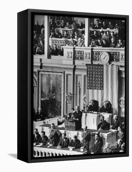 President Franklin D. Roosevelt at State of the Union Address, What It Would Take to Win the War-Thomas D^ Mcavoy-Framed Premier Image Canvas