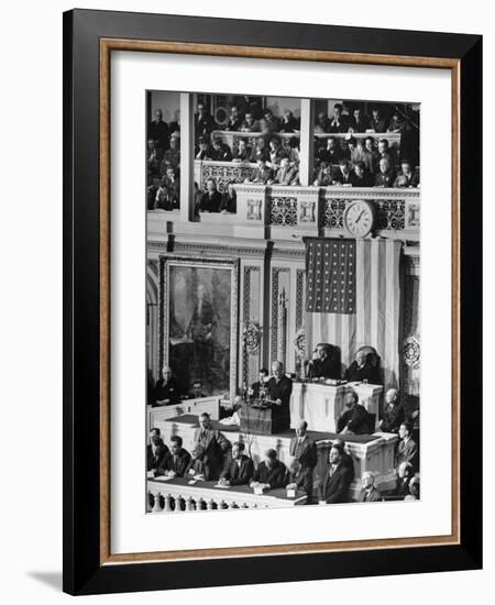 President Franklin D. Roosevelt at State of the Union Address, What It Would Take to Win the War-Thomas D^ Mcavoy-Framed Photographic Print