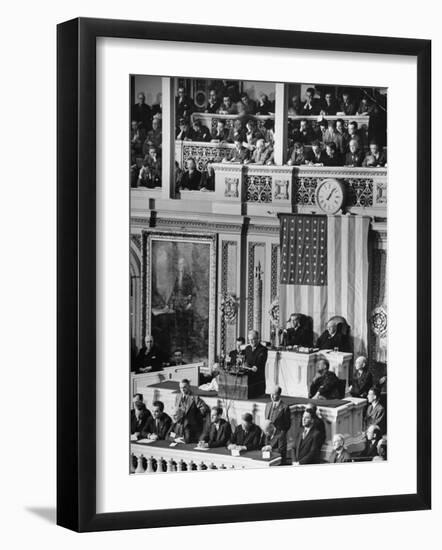 President Franklin D. Roosevelt at State of the Union Address, What It Would Take to Win the War-Thomas D^ Mcavoy-Framed Photographic Print