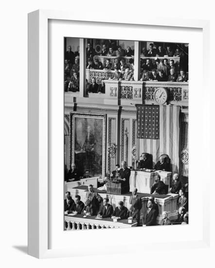 President Franklin D. Roosevelt at State of the Union Address, What It Would Take to Win the War-Thomas D^ Mcavoy-Framed Photographic Print