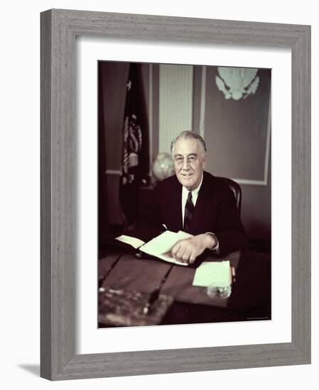 President Franklin D. Roosevelt Before Broadcasting Sixth War Loan Drive, in His Office-George Skadding-Framed Photographic Print