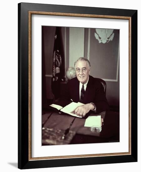 President Franklin D. Roosevelt Before Broadcasting Sixth War Loan Drive, in His Office-George Skadding-Framed Photographic Print