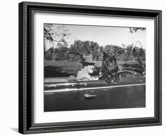 President Franklin D. Roosevelt Driving in His Convertible with His Dog Fala Through Hyde Park-George Skadding-Framed Photographic Print