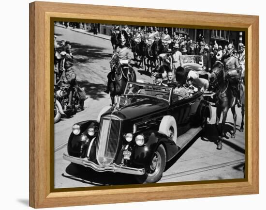 President Franklin D. Roosevelt, in 1936 Pierce Arrow Convertible, in Quebec, Canada, August, 1936-null-Framed Stretched Canvas