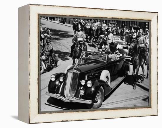 President Franklin D. Roosevelt, in 1936 Pierce Arrow Convertible, in Quebec, Canada, August, 1936-null-Framed Stretched Canvas