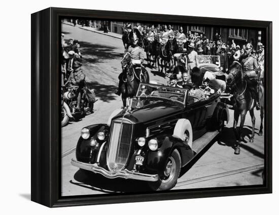 President Franklin D. Roosevelt, in 1936 Pierce Arrow Convertible, in Quebec, Canada, August, 1936-null-Framed Stretched Canvas