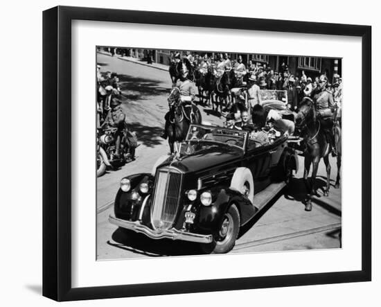 President Franklin D. Roosevelt, in 1936 Pierce Arrow Convertible, in Quebec, Canada, August, 1936-null-Framed Photo