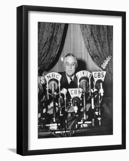 President Franklin D. Roosevelt Making a "Fireside Chat" Speech on Radio During WWII-Thomas D^ Mcavoy-Framed Photographic Print