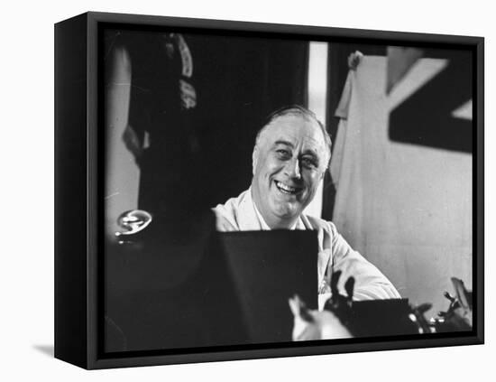 President Franklin D. Roosevelt Sitting at His Desk-null-Framed Premier Image Canvas