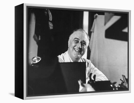 President Franklin D. Roosevelt Sitting at His Desk-null-Framed Premier Image Canvas