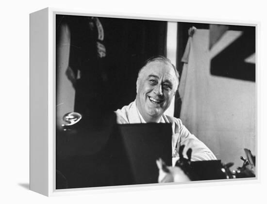 President Franklin D. Roosevelt Sitting at His Desk-null-Framed Premier Image Canvas