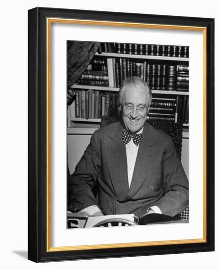 President Franklin D. Roosevelt Speaking on Pre-Invasion Fireside Chat Radio Program-null-Framed Photographic Print