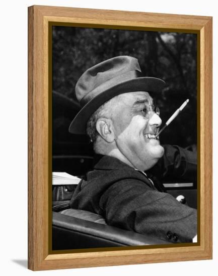 President Franklin Roosevelt, Debonair with His Cigarette Holder, 1939-null-Framed Stretched Canvas