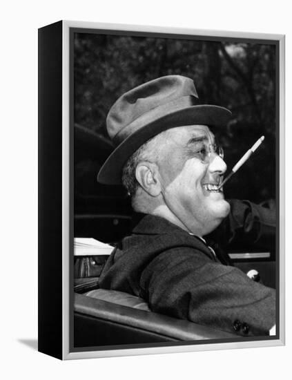 President Franklin Roosevelt, Debonair with His Cigarette Holder, 1939-null-Framed Stretched Canvas