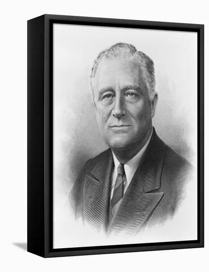 President Franklin Roosevelt in a Engraved Portrait by the Bureau of Printing and Engraving-null-Framed Stretched Canvas