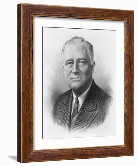 President Franklin Roosevelt in a Engraved Portrait by the Bureau of Printing and Engraving-null-Framed Photo