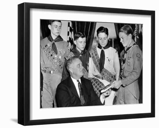 President Franklin Roosevelt Receives the Five-Millionth Copy of the Boy Scout Handbook-null-Framed Photo