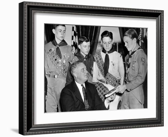 President Franklin Roosevelt Receives the Five-Millionth Copy of the Boy Scout Handbook-null-Framed Photo