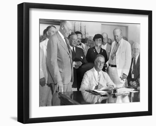 President Franklin Roosevelt Signs the Social Security Bill-null-Framed Photo