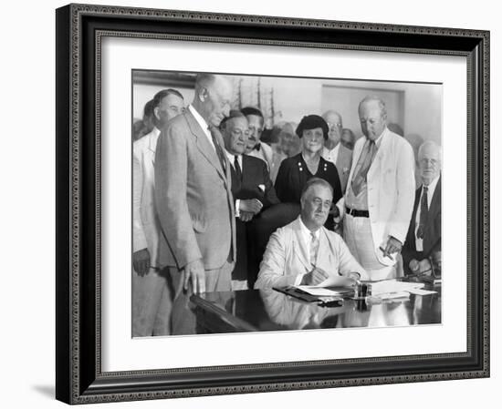 President Franklin Roosevelt Signs the Social Security Bill-null-Framed Photo