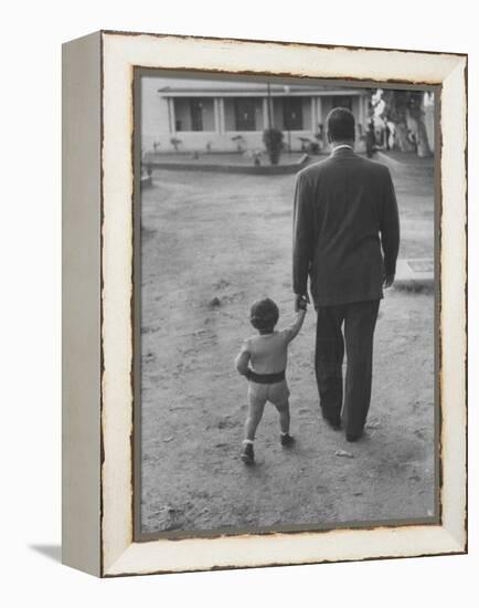 President Gamal Abdul Nasser at His Home with His Small Son Just after Port Said Invasion-Howard Sochurek-Framed Premier Image Canvas