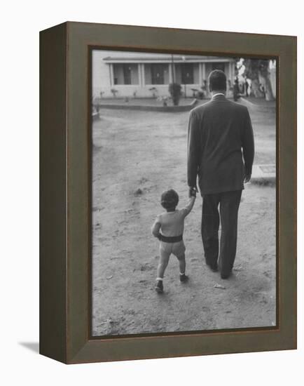 President Gamal Abdul Nasser at His Home with His Small Son Just after Port Said Invasion-Howard Sochurek-Framed Premier Image Canvas