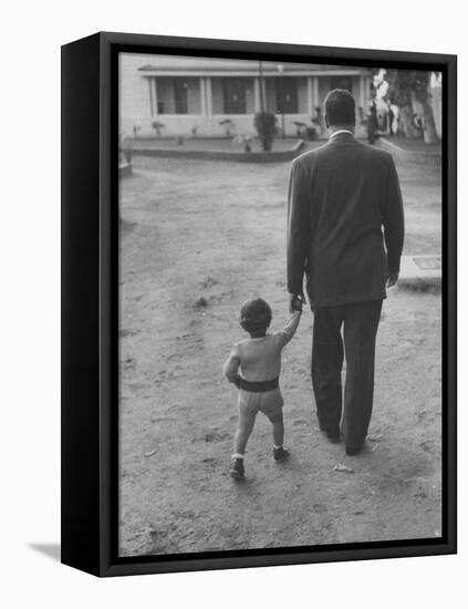 President Gamal Abdul Nasser at His Home with His Small Son Just after Port Said Invasion-Howard Sochurek-Framed Premier Image Canvas