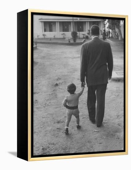 President Gamal Abdul Nasser at His Home with His Small Son Just after Port Said Invasion-Howard Sochurek-Framed Premier Image Canvas