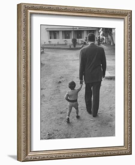 President Gamal Abdul Nasser at His Home with His Small Son Just after Port Said Invasion-Howard Sochurek-Framed Premium Photographic Print