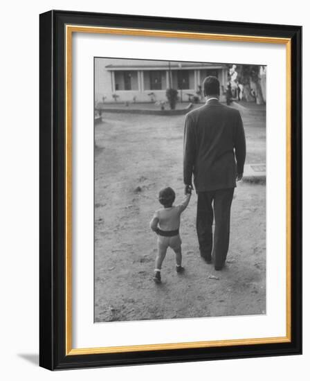 President Gamal Abdul Nasser at His Home with His Small Son Just after Port Said Invasion-Howard Sochurek-Framed Premium Photographic Print