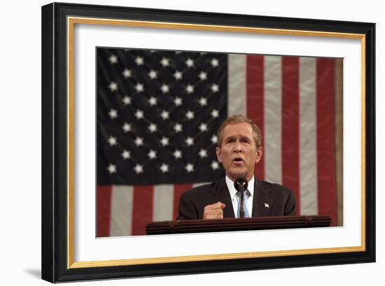 President George W. Bush Announced That 'Our War on Terror Begins with Al Qaeda-null-Framed Premium Photographic Print