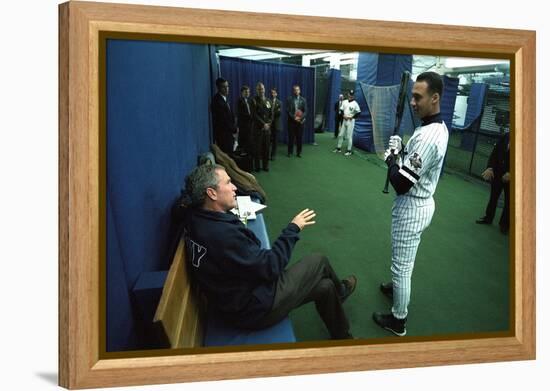 President George W. Bush Derek Jeter before the First Pitch in Game 3 of the World Series-null-Framed Stretched Canvas