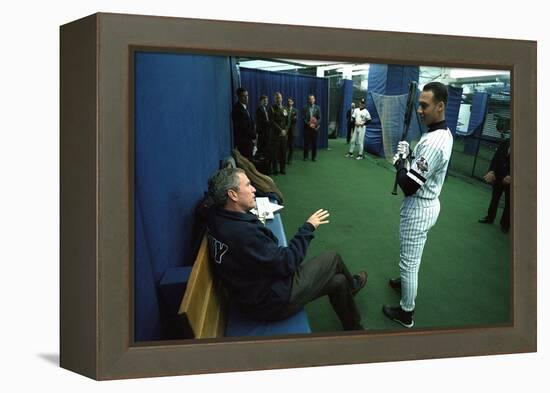 President George W. Bush Derek Jeter before the First Pitch in Game 3 of the World Series-null-Framed Stretched Canvas