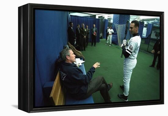 President George W. Bush Derek Jeter before the First Pitch in Game 3 of the World Series-null-Framed Stretched Canvas