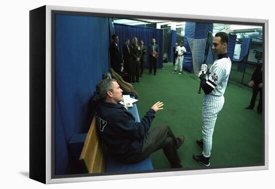 President George W. Bush Derek Jeter before the First Pitch in Game 3 of the World Series-null-Framed Stretched Canvas