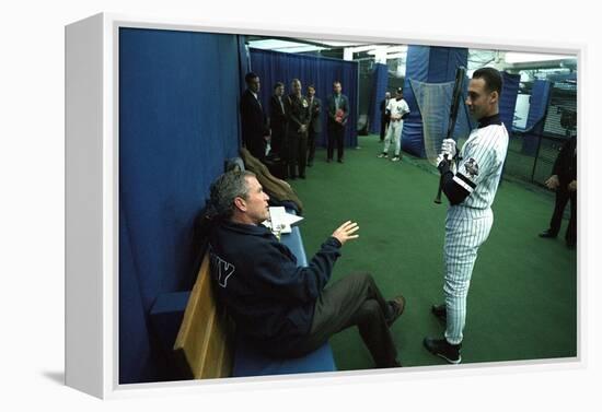 President George W. Bush Derek Jeter before the First Pitch in Game 3 of the World Series-null-Framed Stretched Canvas