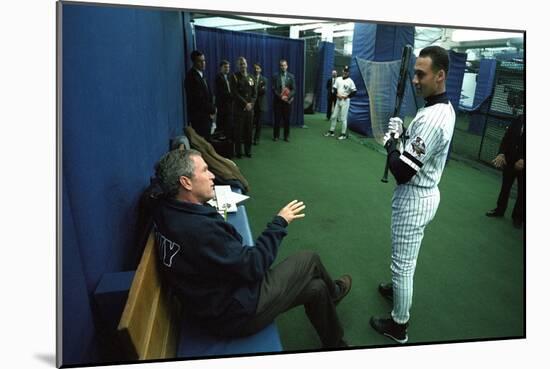 President George W. Bush Derek Jeter before the First Pitch in Game 3 of the World Series-null-Mounted Premium Photographic Print