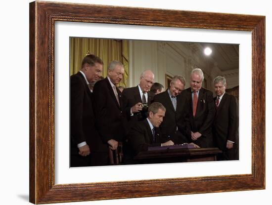 President George W. Bush Signs the Usa Patriot Act on Oct. 26,2001-null-Framed Premium Photographic Print