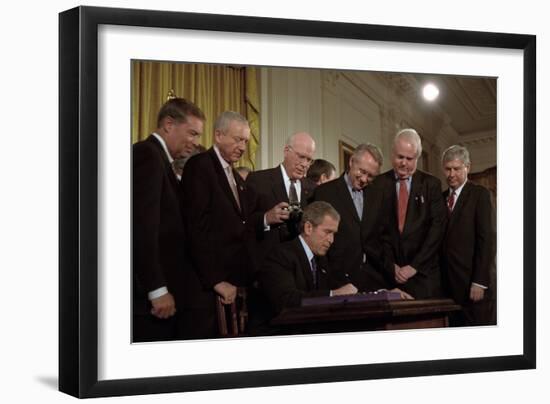 President George W. Bush Signs the Usa Patriot Act on Oct. 26,2001-null-Framed Premium Photographic Print