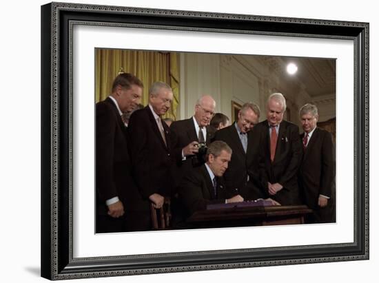 President George W. Bush Signs the Usa Patriot Act on Oct. 26,2001-null-Framed Premium Photographic Print