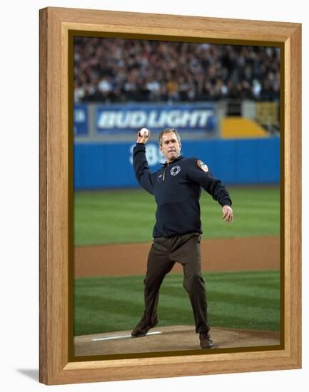 President George W. Bush Throws the Ceremonial First Pitch at Yankee Stadium-null-Framed Stretched Canvas