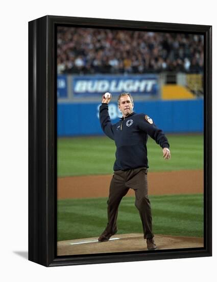 President George W. Bush Throws the Ceremonial First Pitch at Yankee Stadium-null-Framed Stretched Canvas