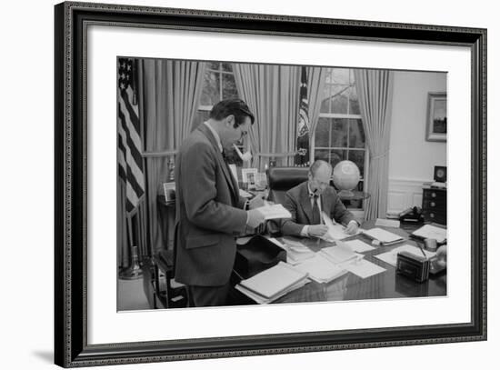 President Gerald Ford Meeting with His Chief of Staff, Donald Rumsfeld. Feb. 6, 1975-null-Framed Photo