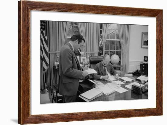President Gerald Ford Meeting with His Chief of Staff, Donald Rumsfeld. Feb. 6, 1975-null-Framed Photo