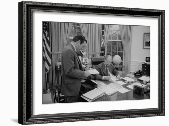 President Gerald Ford Meeting with His Chief of Staff, Donald Rumsfeld. Feb. 6, 1975-null-Framed Photo